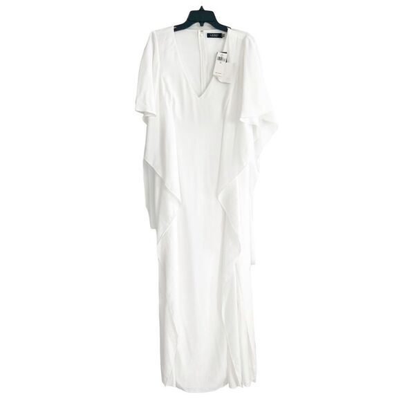 Lauren Ralph Lauren Georgette Caftan Gown, Maxi Dress in White, NWT, Size 4 - Picture 8 of 9